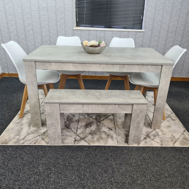 Portland Plastic Leather 6 Seater Dining Set Stone Grey and White - Wilko - image 1