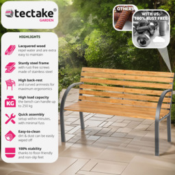 tectake Micha 2 Seater Brown Garden Bench - Wilko - thumbnail 7