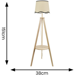 ValueLights Morrigan Natural Wood Shelf Black Trim Scallop Shade Tripod Floor Lamp with Bulb - Cream - Wilko - thumbnail 5
