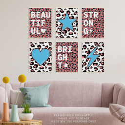 Wee Blue Coo Blue and Pink Leopard Pattern Bold Shapes Wall Art Print 30 x 41cm 6 Pack - Size: 40.5 x 30.5 x 0.3cm - Multi - Wilko - thumbnail 3