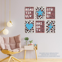 Wee Blue Coo Blue and Pink Leopard Pattern Bold Shapes Wall Art Print 30 x 41cm 6 Pack - Size: 40.5 x 30.5 x 0.3cm - Multi - Wilko - thumbnail 4