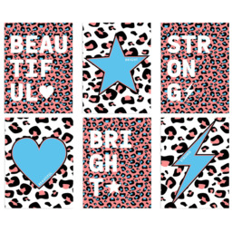 Wee Blue Coo Blue and Pink Leopard Pattern Bold Shapes Wall Art Print 30 x 41cm 6 Pack - Size: 40.5 x 30.5 x 0.3cm - Multi - Wilko - thumbnail 1