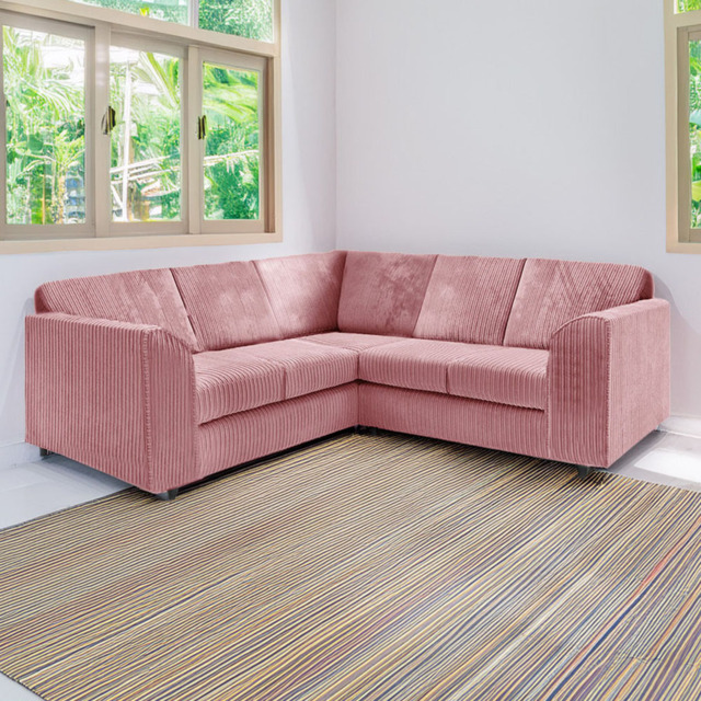 Luxor 5 Seater Pink Jumbo Cord Full Back L Shaped Corner Sofa Set - Wilko - image 1