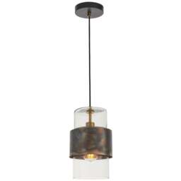 Merano Palermo Bronze Patina and Clear Glass Pendant Ceiling Light - Size: 19.5 x 19.5 x 152.5cm - Brown - Wilko