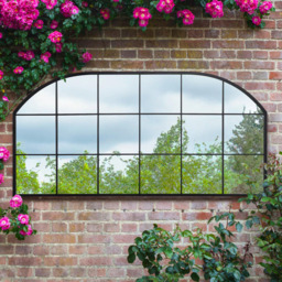 MirrorOutlet The Arcus Black Metal Arched Outdoor Window Garden Wall Mirror 174 x 85cm - Size: 85 x 174 x 3cm - Wilko - thumbnail 3