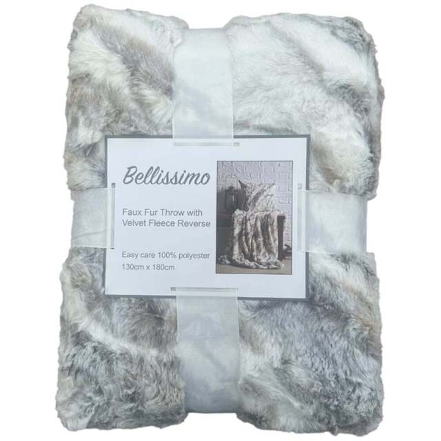 Bellissimo Marble Faux Fur Throw 130 x 180cm - Grey - Wilko - image 1