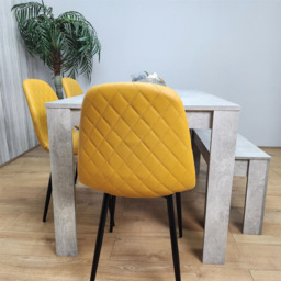 Kosy Koala 6 Seater Faux Leather Rectangular Dining Bench Set Stone Grey Effect and Mustard - Multi - Portland - Wilko - thumbnail 5