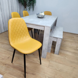Kosy Koala 6 Seater Faux Leather Rectangular Dining Bench Set Stone Grey Effect and Mustard - Multi - Portland - Wilko - thumbnail 6