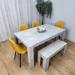 Kosy Koala 6 Seater Faux Leather Rectangular Dining Bench Set Stone Grey Effect and Mustard - Multi - Portland - Wilko - thumbnail 4