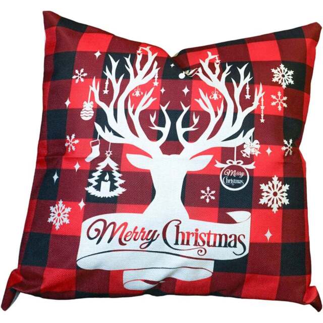 Xmas Haus Christmas-Themed Red Check Stag Head Cushion 45 x 45cm - Multi - Wilko - image 1
