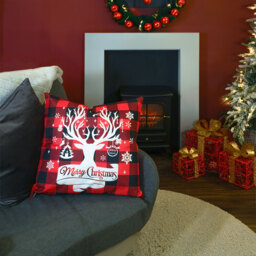 Xmas Haus Christmas-Themed Red Check Stag Head Cushion 45 x 45cm - Multi - Wilko - thumbnail 3