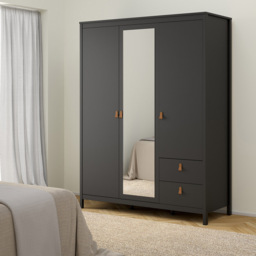 Florence Barcelona 3 Door 2 Drawer Matt Black Mirrored Wardrobe - Size: 3 Door, 2 Drawer - Wilko - thumbnail 6