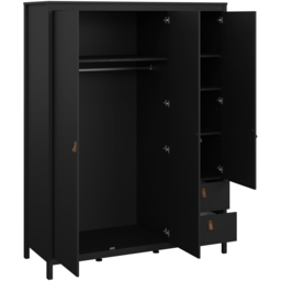 Florence Barcelona 3 Door 2 Drawer Matt Black Mirrored Wardrobe - Size: 3 Door, 2 Drawer - Wilko - thumbnail 5