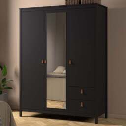 Florence Barcelona 3 Door 2 Drawer Matt Black Mirrored Wardrobe - Size: 3 Door, 2 Drawer - Wilko