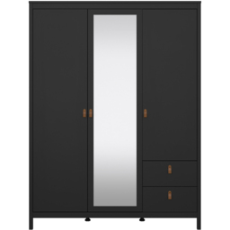 Florence Barcelona 3 Door 2 Drawer Matt Black Mirrored Wardrobe - Size: 3 Door, 2 Drawer - Wilko - thumbnail 4
