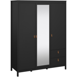 Florence Barcelona 3 Door 2 Drawer Matt Black Mirrored Wardrobe - Size: 3 Door, 2 Drawer - Wilko - thumbnail 3