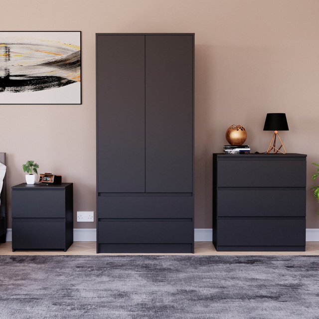 VIDA DESIGNS Denver Black 3 Piece Bedroom Furniture Set - Wilko - image 1