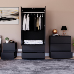 Vida Designs Denver Black 3 Piece Bedroom Furniture Set - Wilko - thumbnail 3