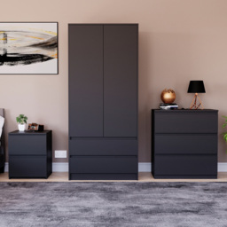 Vida Designs Denver Black 3 Piece Bedroom Furniture Set - Wilko - thumbnail 1