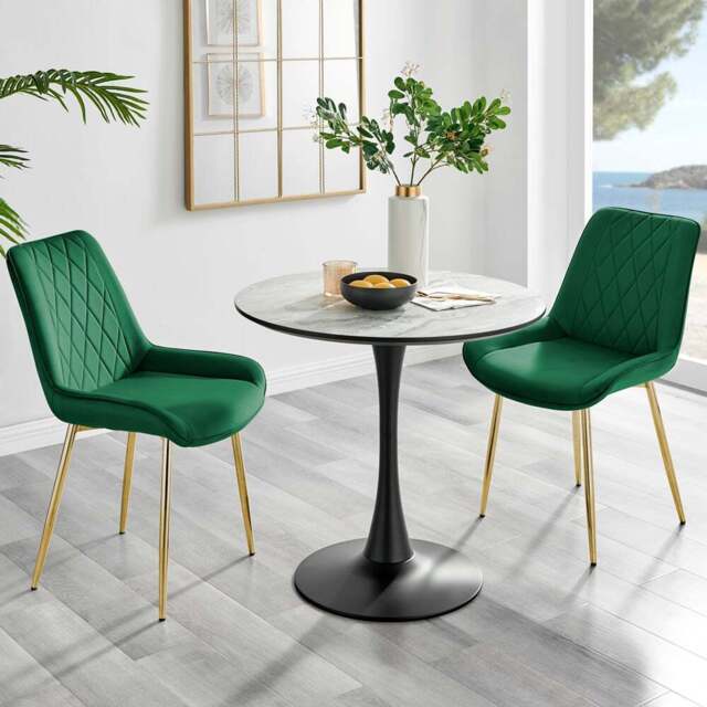 Furniturebox Elissa Cesano Marble Effect 2 Seater Round Dining Set White Green and Gold - Wilko - image 1