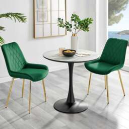 Furniturebox Elissa Cesano Marble Effect 2 Seater Round Dining Set White Green and Gold - Wilko - thumbnail 1
