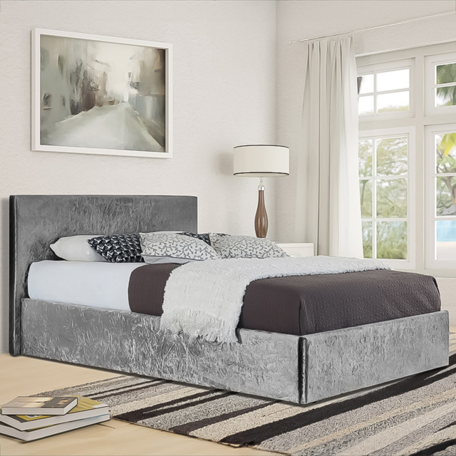 Brooklyn Single Silver Crushed Velvet Ottoman Bed Frame - Wilko - image 1