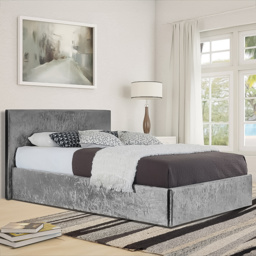 Brooklyn Single Silver Crushed Velvet Ottoman Bed Frame - Wilko - thumbnail 1