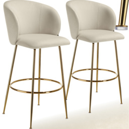 tectake Luana Cream and Gold Velvet Look Padded Bar Stool Set of 2 - Wilko - thumbnail 3