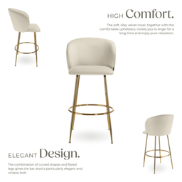 tectake Luana Cream and Gold Velvet Look Padded Bar Stool Set of 2 - Wilko - thumbnail 5