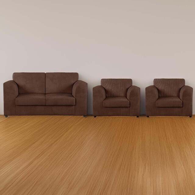 Luxor 4 Seater Chocolate Jumbo Cord Full Back Sofa Suite - Brown - Wilko - image 1