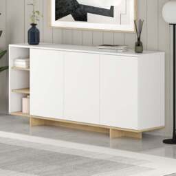 Decortie Stockton 3 Door White Sapphire Oak Sideboard - Size: 80 x 170 x 40cm - Cream - Wilko - thumbnail 1