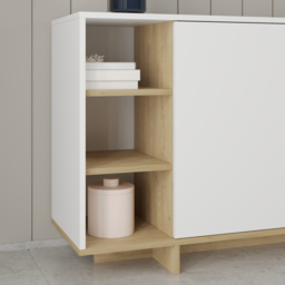 Decortie Stockton 3 Door White Sapphire Oak Sideboard - Size: 80 x 170 x 40cm - Cream - Wilko - thumbnail 4