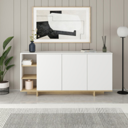 Decortie Stockton 3 Door White Sapphire Oak Sideboard - Size: 80 x 170 x 40cm - Cream - Wilko - thumbnail 6