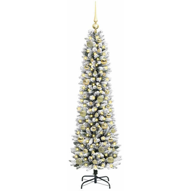 vidaXL Pre-Lit Warm White LED and Gold Baubles White Artificial Christmas Tree with Stand 4.9ft - Wilko - image 1