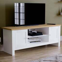 Vida Designs Arlington 2 Door 2 Shelf White TV Unit - Size: 39 x 128 x 49cm - Wilko - thumbnail 1