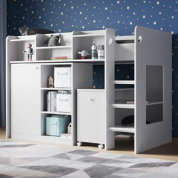 Flair Wizard Junior Single White High Sleeper Work Station - Wilko