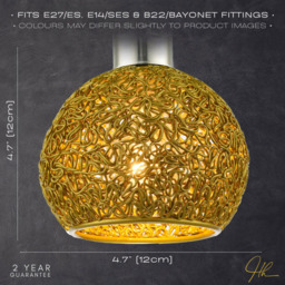 Happy Homewares Gold Round Twisted Wire Mesh Metal Lamp Shade - Size: 12 x 12 x 12cm - Wilko - thumbnail 7