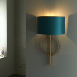 Merano Trento Antique Gold and Teal Satin Fabric Wall Lamp - Size: 14 x 32 x 52cm - Wilko - thumbnail 5