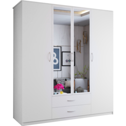Sliding Wardrobes 4U London 4 Door 2 Drawer White Hinged Central Mirrored Wardrobe 171cm - Size: 4 Door, 2 Drawer - Wilko - thumbnail 3