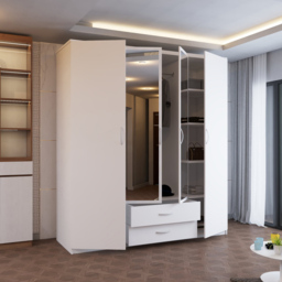 Sliding Wardrobes 4U London 4 Door 2 Drawer White Hinged Central Mirrored Wardrobe 171cm - Size: 4 Door, 2 Drawer - Wilko - thumbnail 4