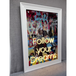 Splashbax Follow Your Dreams White Premium Gallery Frame LED Neon Wall Art - Size: 105 x 75 x 7cm - Multi - Wilko - thumbnail 4