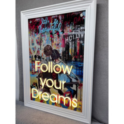 Splashbax Follow Your Dreams White Premium Gallery Frame LED Neon Wall Art - Size: 105 x 75 x 7cm - Multi - Wilko - thumbnail 5