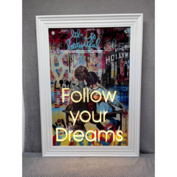 Splashbax Follow Your Dreams White Premium Gallery Frame LED Neon Wall Art - Size: 105 x 75 x 7cm - Multi - Wilko - thumbnail 3
