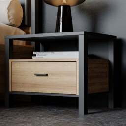 Florence High Rock Single Drawer Matt Black and Riviera Oak Bedside Table - Furniture to Go - Wilko