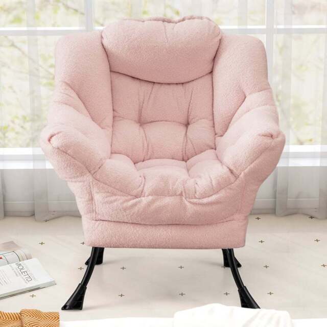 Costway Pink Large Lazy Chair With Pillow and Storage Pocket - Size: Single - Wilko - image 1
