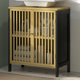 HOMCOM 2 Door Bamboo Slated Under Sink Bathroom Cabinet - Size: 70.0 cm x 30.0 cm x 60.0 cmcm - Brown - Wilko - thumbnail 1