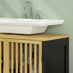 HOMCOM 2 Door Bamboo Slated Under Sink Bathroom Cabinet - Size: 70.0 cm x 30.0 cm x 60.0 cmcm - Brown - Wilko - thumbnail 5