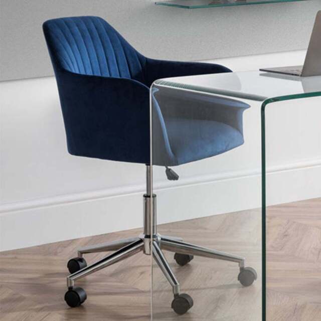 Julian Bowen Kahlo Blue and Chrome Velvet Swivel Office Chair - Size: 62 x 56 x 96cm - Wilko - image 1