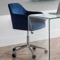 Julian Bowen Kahlo Blue and Chrome Velvet Swivel Office Chair - Size: 62 x 56 x 96cm - Wilko - thumbnail 1