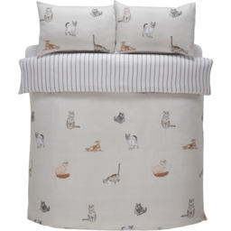 Rapport Home Purrrfect MF King Size Natural Duvet Set - Silver - Wilko - thumbnail 3